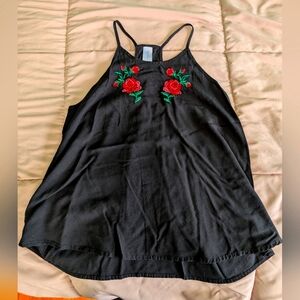 Black Floral Embroidered Women's Tank Top